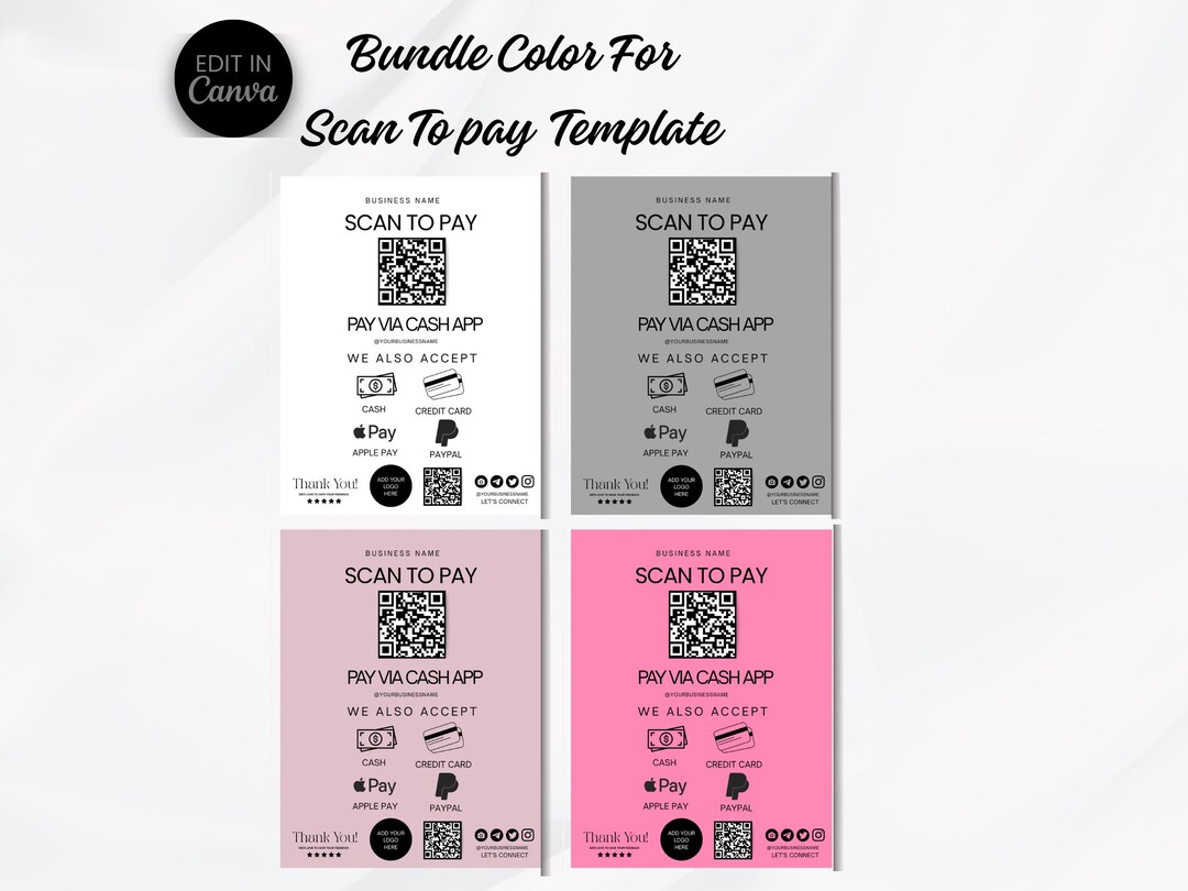 Scan to Pay QR Code Sign Canva Template Editable Cashless Payment Sign ...