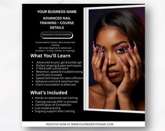 DIY Nail Artist Training Masterclass Course Template Canva Editable Flyer For Course Nail Salon Flyer Template Canva Training Class Flyer