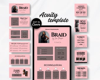 Braid Booking Site Template Editable Canva Website Braiding Template Acuity Schedule Canva Banners Business Booking Site Design Website DIY