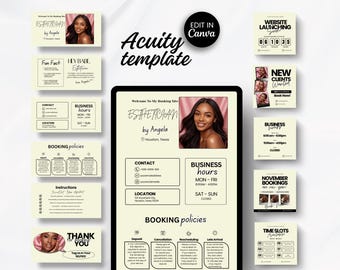 Modelo para Esteticista, Site de Agendamento no Acuity, Design de Site de Reservas, Modelo Editável para Agenda no Canva, Banners para Site no Acuity, Modelos para Salão de Beleza no Canva