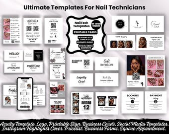 Nail Tech Bundle Template Canva Branding Kit Bundles Templates Canva Nail Salon Template Bundle Business Flyers Design Banner DIY