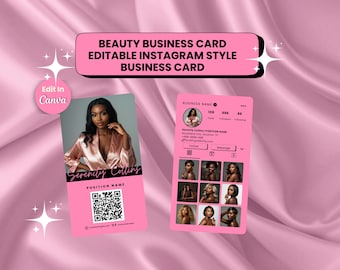 Business Card Template Instagram Post Card Template Design Instagram Beauty Salon QR Code Business Card Template DIY Skincare Branding Card