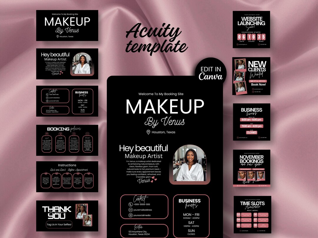Makeup Artist Acuity Site Template Canva Editable Design Schedule ...