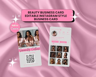 Business Card Template Canva Post Instagram QR Code Business Card Template  Beauty Canva Post Template Business Beauty Cards Social Media