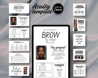 Acuity Brow Template Website for Brow Artists Editable Booking Site for Microblading Brow Tech Beauty Salon Scheduling Branding Kit DIY