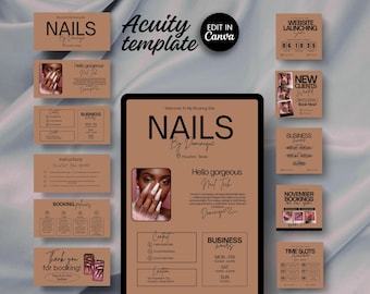 Szablon strony rezerwacyjnej Acuity Nail Tech Edytowalny harmonogram salonu paznokci Strona internetowa firmy zajmującej się manicure i pedicure Szablon strony internetowej Canva Design Harmonogram Acuity DIY