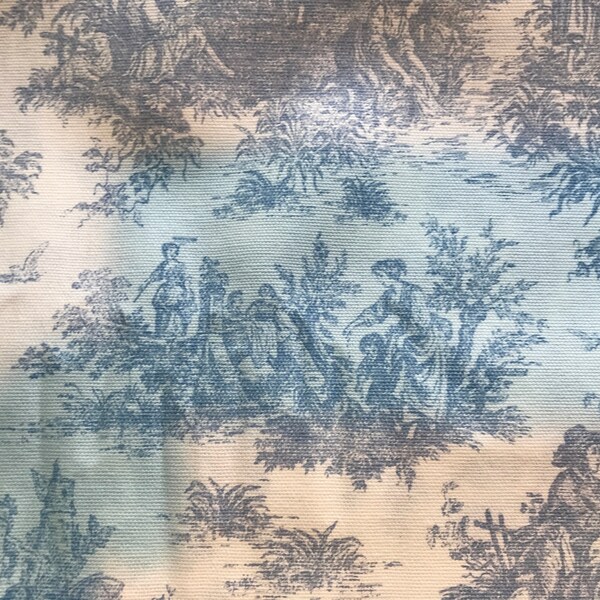 6 Remnants  of  Blue and Off-White Toile Fabric-Each piece is 61" x 13 1/2"-Traditional Theme