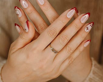 Cute Cherry Red French Tip Press On Nails