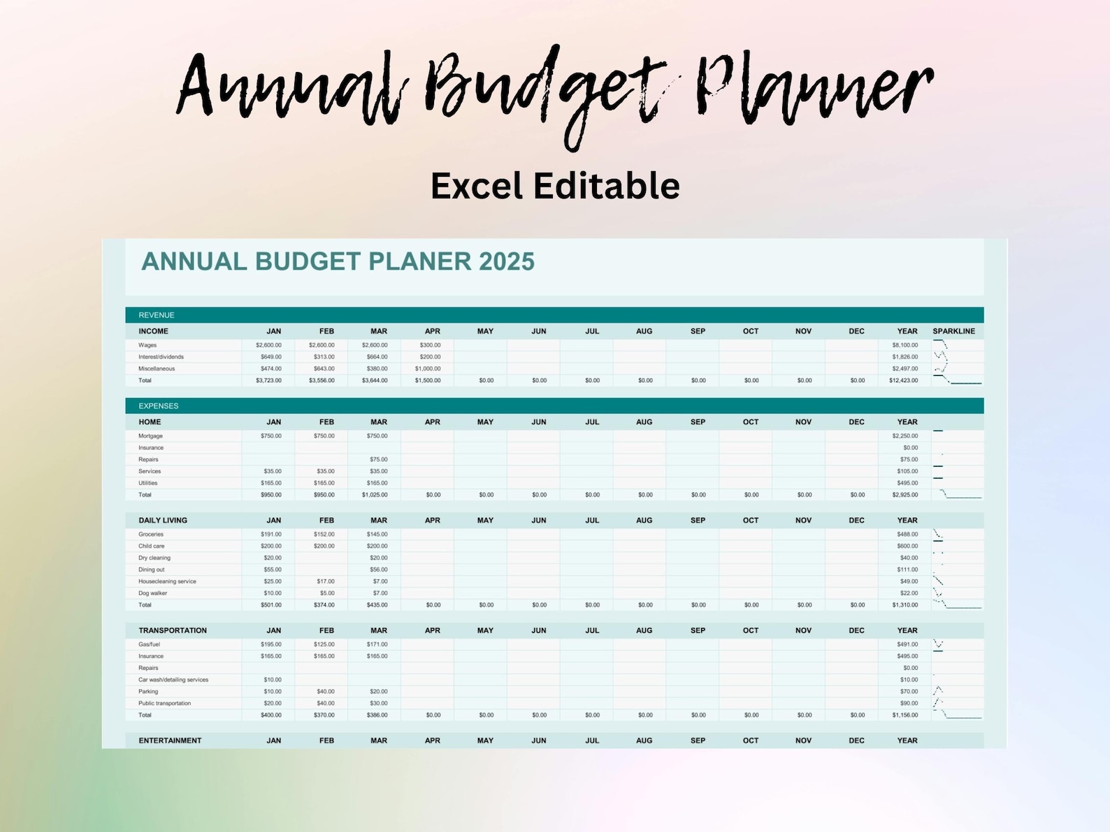 Annual Budget Planner: Excel Template, Expense Tracker (digital ...