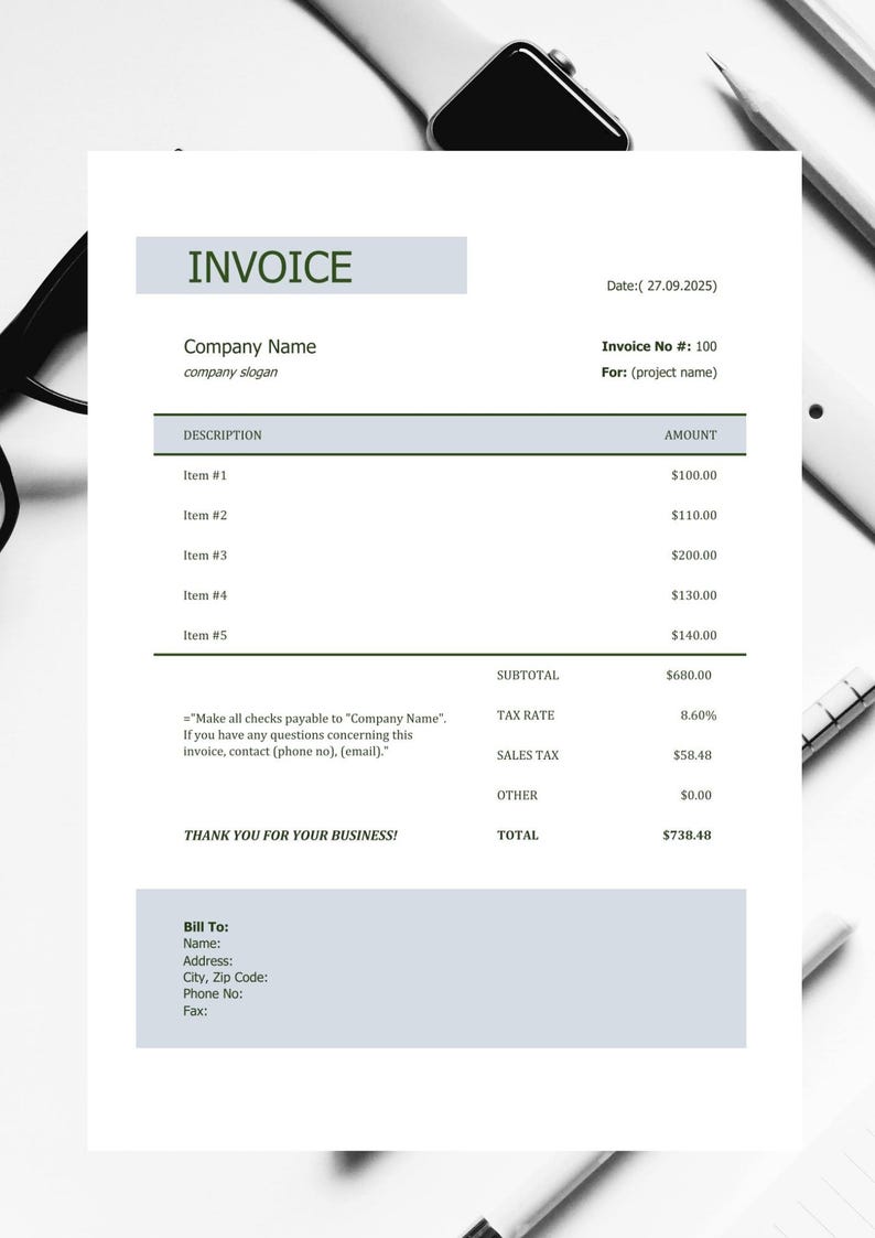 Editable Excel Invoice Template for Small Business (digital Download ...
