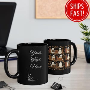Gepersonaliseerde koffiemok, mok aangepaste naam, Halloween-mok, esthetische theekop herfst, cadeau boekenliefhebber, cadeau griezelseizoen, cadeau griezelseizoen