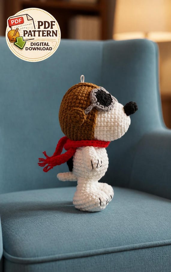Snoopy Pilot Crochet Pattern PDF, Amigurumi Aviator Dog Pattern