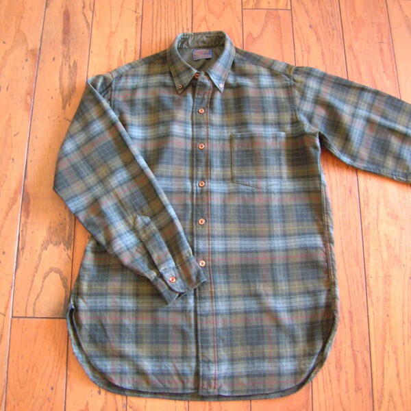 Vintage 60s Pendleton Wool Plaid Shirt Size 16