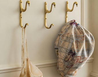 Handmade Brass Swan Wall Hook, Vintage Nordic Decor