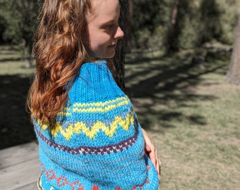 Alpaca and Wool Bulky Fair Isle Poncho