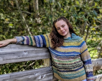 Hand spun, hand knit Colorful Sweater