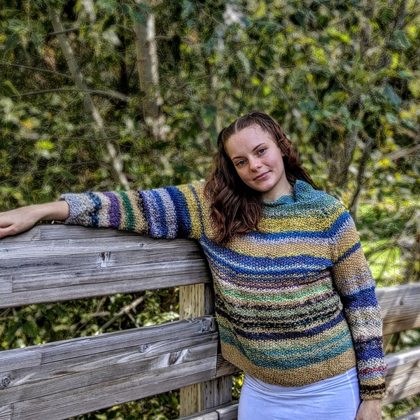 Hand spun, hand knit Colorful Sweater