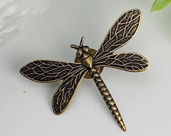 Antique Brass Dragonfly Tie Tack Lapel Pin Brooch