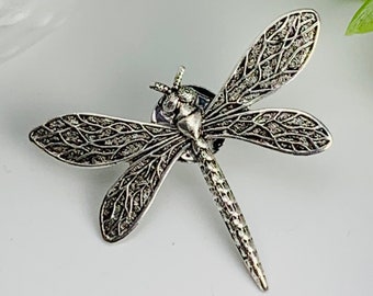 Antique Silver Dragonfly Tie Tack Lapel Pin Brooch