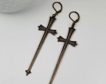 Excalibur Antique Brass King Arthur and His Knights of the Round Table Medieval Sword Dangle Earrings