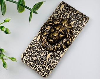 Antique Brass Embossed Victorian Filigree Lion Money Clip