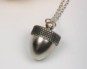 Antique Silver Acorn Locket Necklace