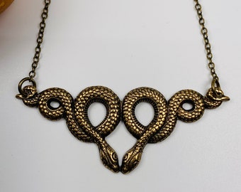 Apophis Unique Antique Brass Double Headed Snake Serpent Necklace