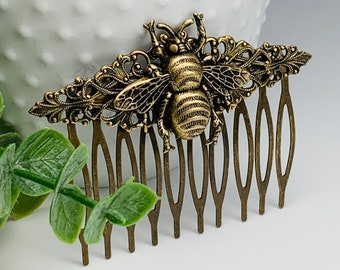 Antique Brass Filigree Bee Hair Comb