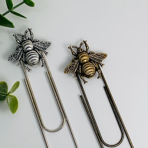 Antique Brass or Antique Silver Bee Paperclip Metal Bookmark