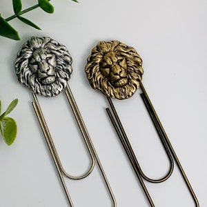 Antique Brass or Antique Silver Lion Head Paperclip Metal Bookmark