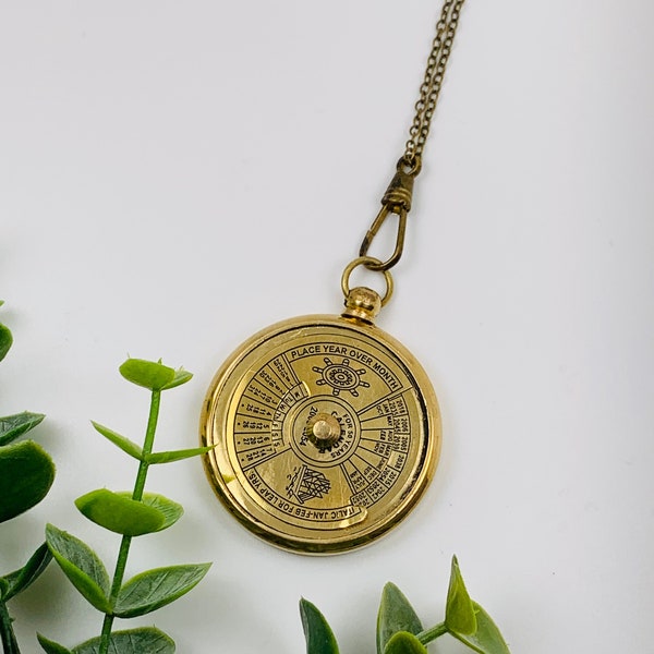 Summer Solstice Vintage Small Brass Working Calendar Necklace