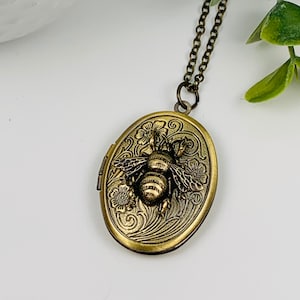 Antique Brass Bee Locket Necklace