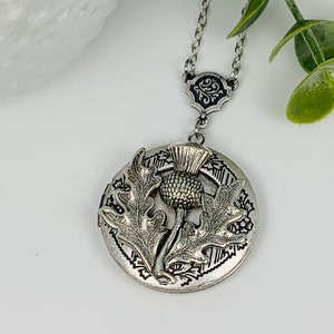 Antique Silver Thistle Locket Necklace