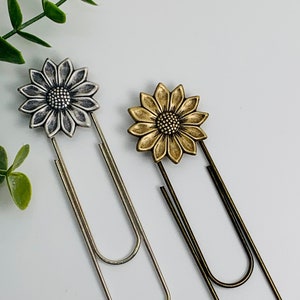 Antique Brass or Antique Silver Sunflower Paperclip Metal Bookmark
