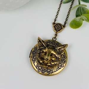 Antique Brass Fox Locket Necklace