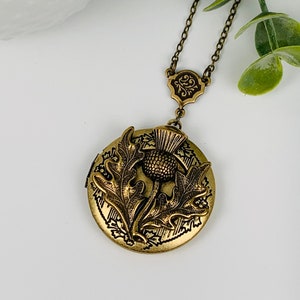 Antique Brass Thistle Locket Necklace