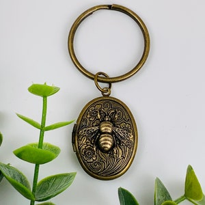 Antique Brass Bee Locket Keychain