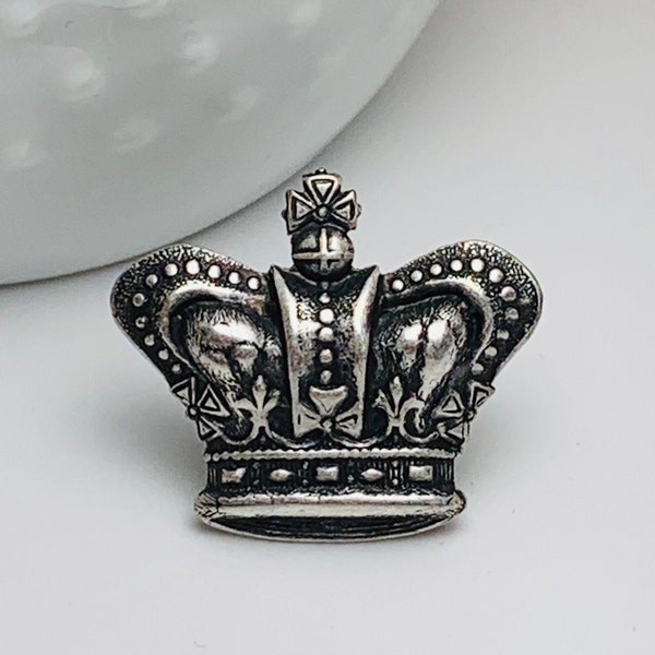 Antique Silver Royal Crown Tie Tack or Lapel Pin