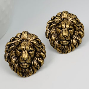 Antique Brass Lion Head Cuff Links Set of 2