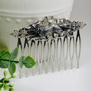 Antique Silver Running Fox Hair Comb