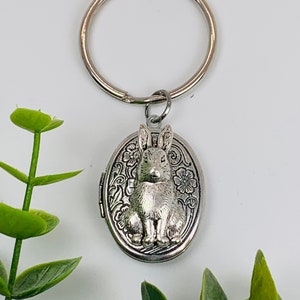 Antique Silver Rabbit Locket Keychain