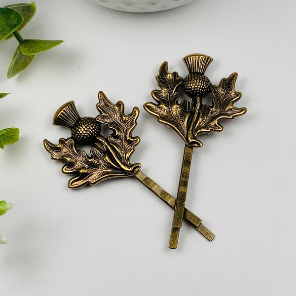 Antique Brass Thistle Bobby Pins Set of 2