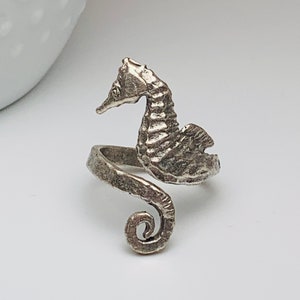 Nautical Antique Silver Seahorse Adjustable Ring