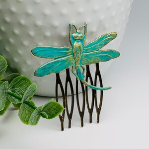 Verdigris Patina Dragonfly Hair Comb