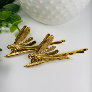 Raw Brass Dragonfly Bobby Pins Set of 2