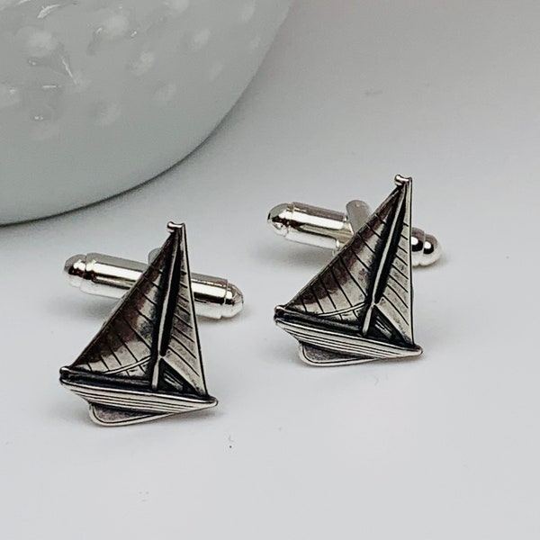 Antique Silver Sailboat Cuff Links Set of 2