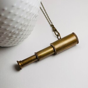 Vintage Small Brass Nautical Telescope Necklace