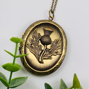 Antique Brass Thistle Locket Necklace