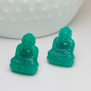 OM Vintage Carved Jade Glass Buddha Earrings