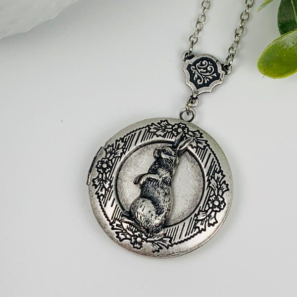 Antique Silver Rabbit Locket Necklace